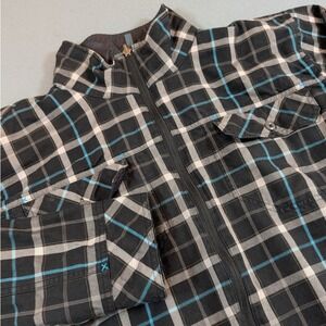 Stio Plaid Full Zip Jacket Mens XL Black Blue Pinecone Logo Lined